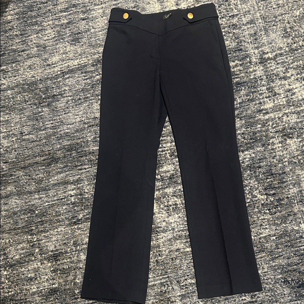 LOFT Navy Marissa trouser with Gold Button Details